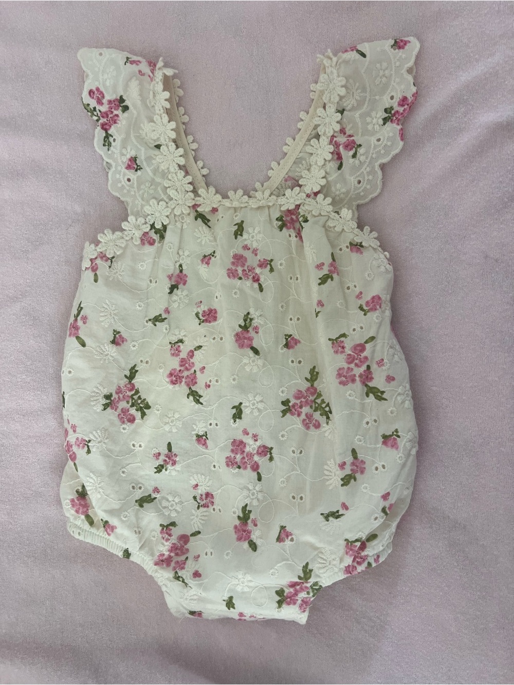 Zara White Eyelet One-Piece with Pink Floral Print